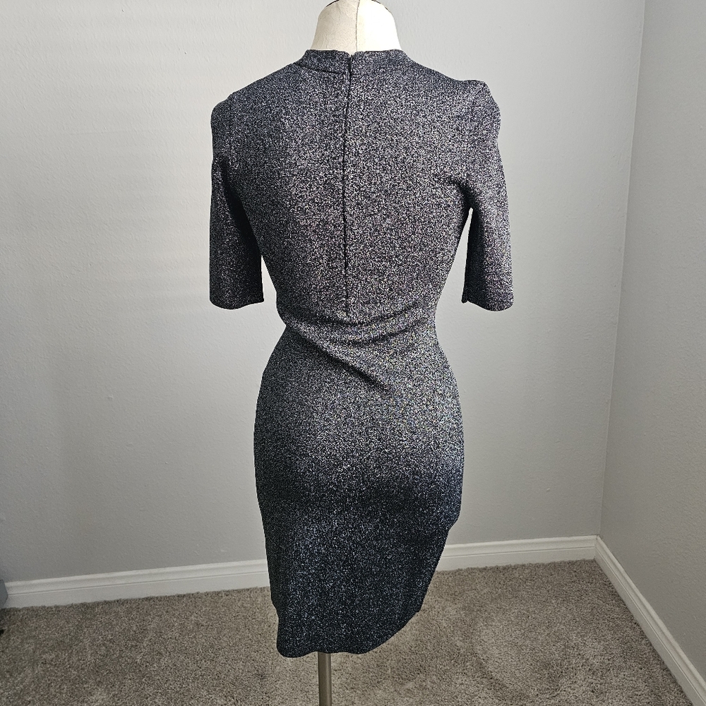 Reiss Lina Lurex Metallic Blue Black Body Con Party Dress 6 - Picture 4 of 9